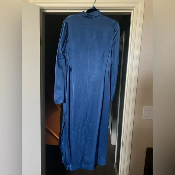 STAUD Royal Blue Satin Dress with Long-Sleeves Bell Sleeves Size M Modest Dress - Picture 8 of 10